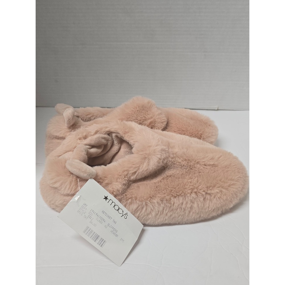 Isotoner Womens Pink Faux Fur Ballerina Slippers Bow Back Size L 8-9 New